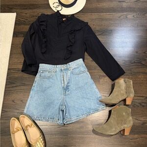 St. Roche Ruffle Long Sleeve Linde Blouse Top In black